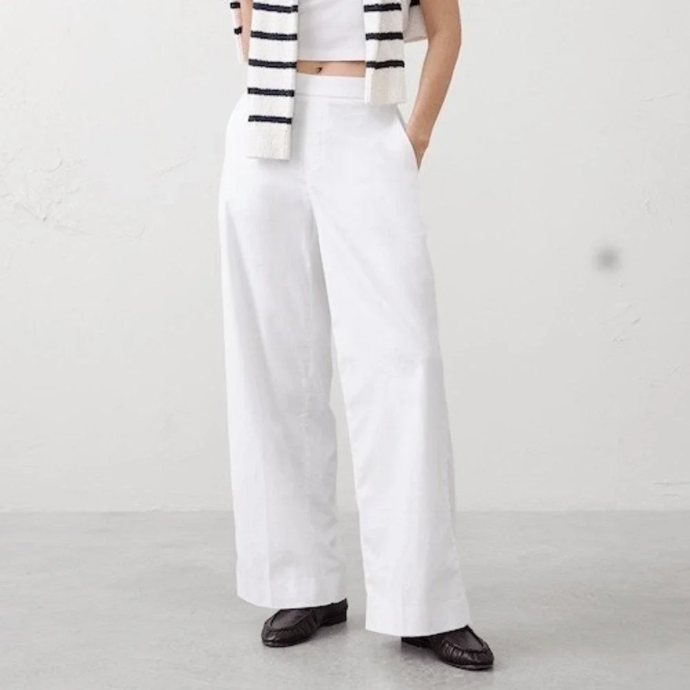 NWT Banana Republic White Linen Wide Leg High Rise Pull On Pants Sz M Coastal